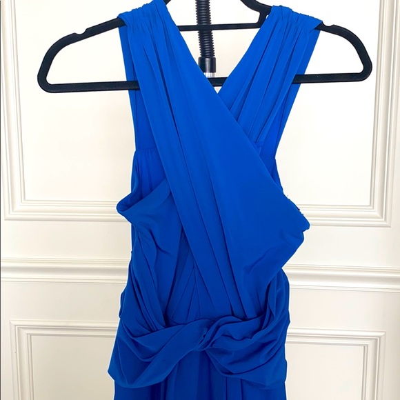 Halston Heritage Crisscross Neck Blue Jersey Gown - Picture 3 of 4